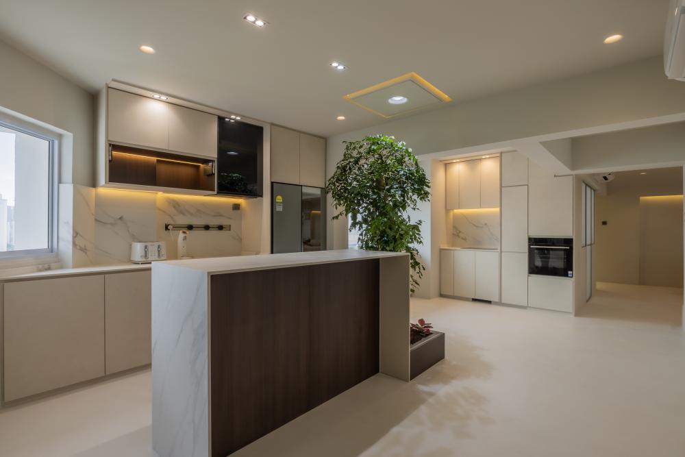 Minimalist Kitchen with Countertop and Kitchen Island