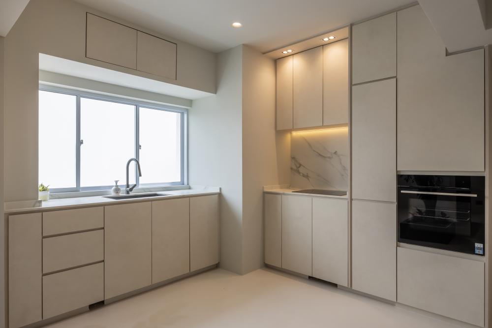 Minimalist Kitchen with Countertop and Cement Floor
