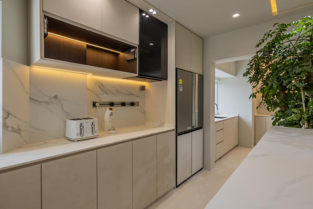 Minimalist Kitchen with Countertop and Cement Floor