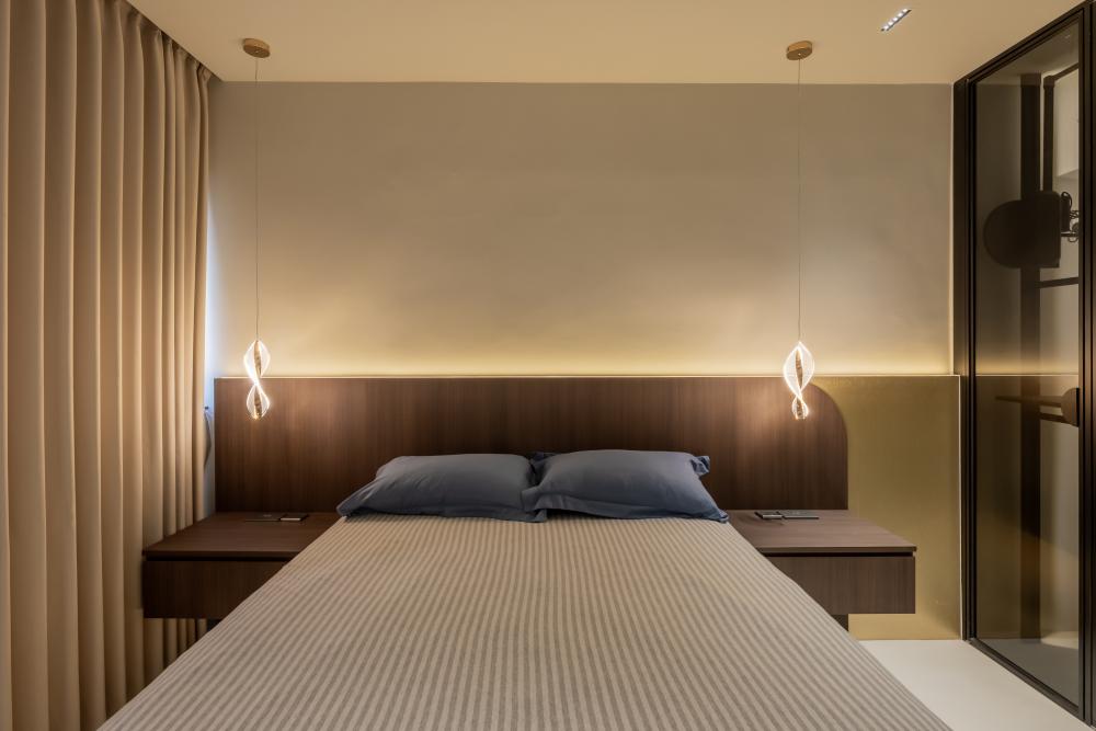 Minimalist Bedroom with Cement Floor and Wardrobe