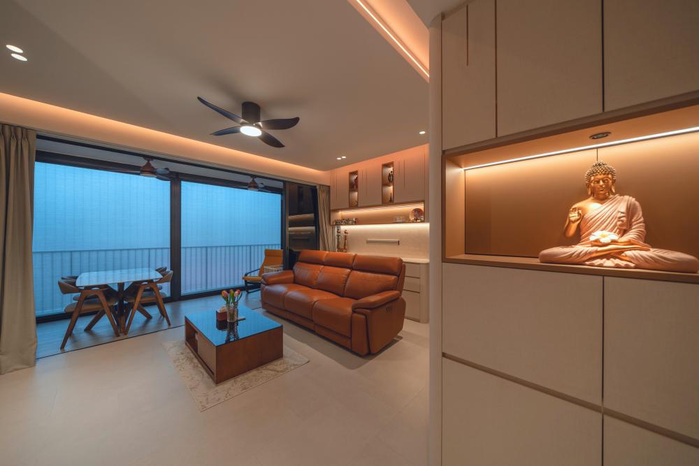 Contemporary Living Room with TV Console and Feature Wall