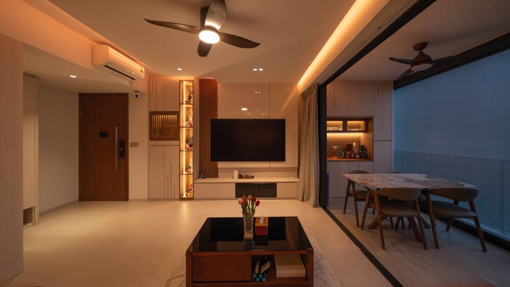 Contemporary Living Room with TV Console and Sofa