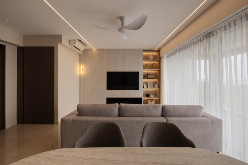 Modern Living Room with Bookshelf and TV Console