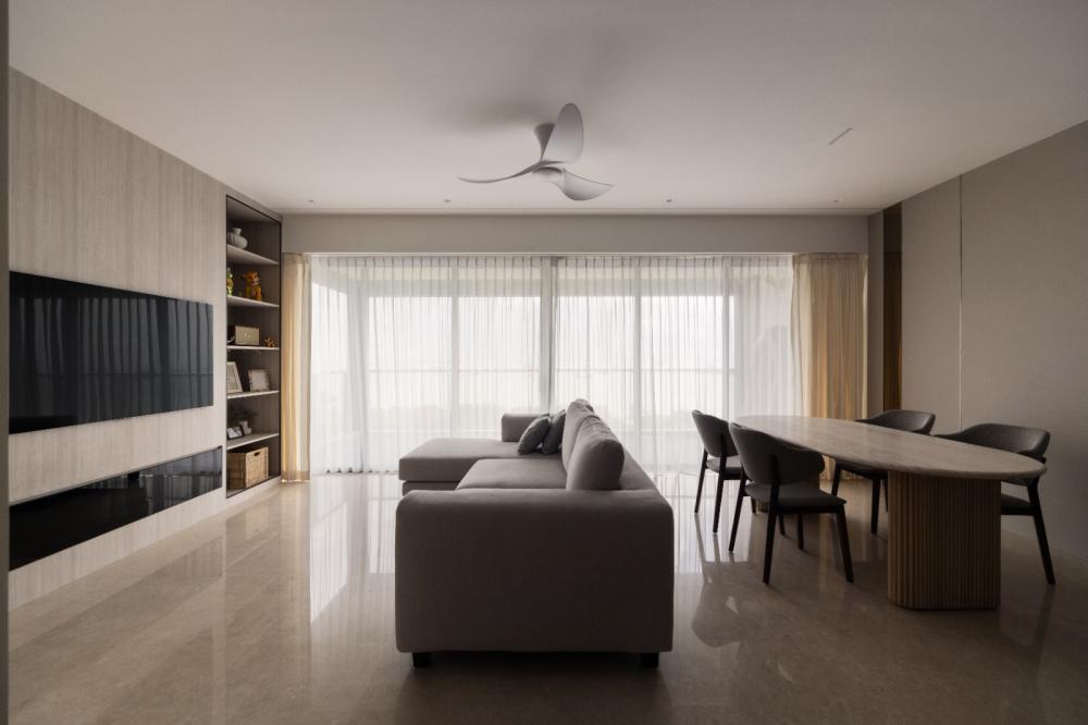 Modern Living Room with TV Console and Cove Lighting