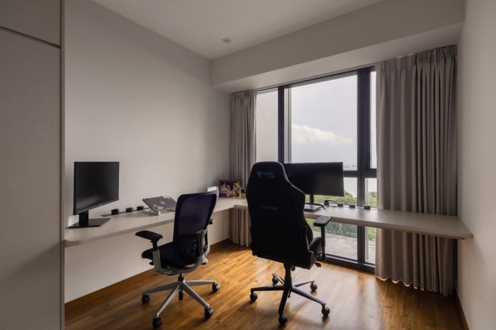 Modern Study with Bookshelf and Cove Lighting