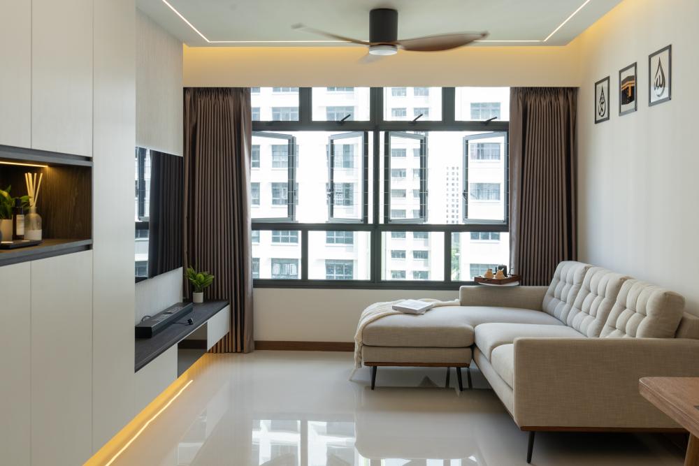 Contemporary Living Room with TV Console and Feature Wall