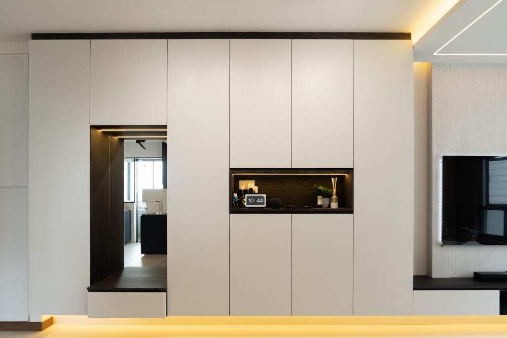 Contemporary Living Room with TV Console and Feature Wall