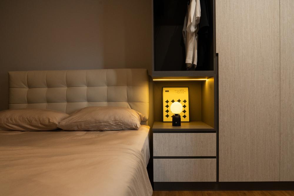 Contemporary Bedroom with Cove Lighting and Wardrobe