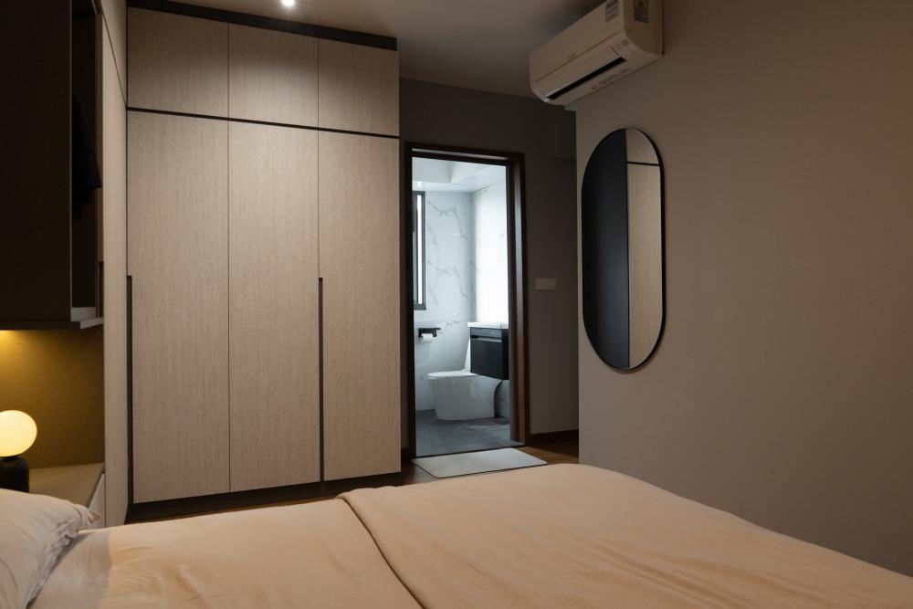 Contemporary Bedroom with Wood Flooring and Wardrobe