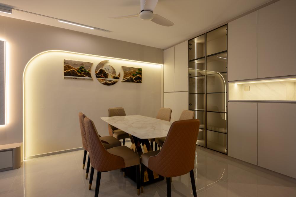 Modern Dining Room with Cove Lighting and Ceiling Light