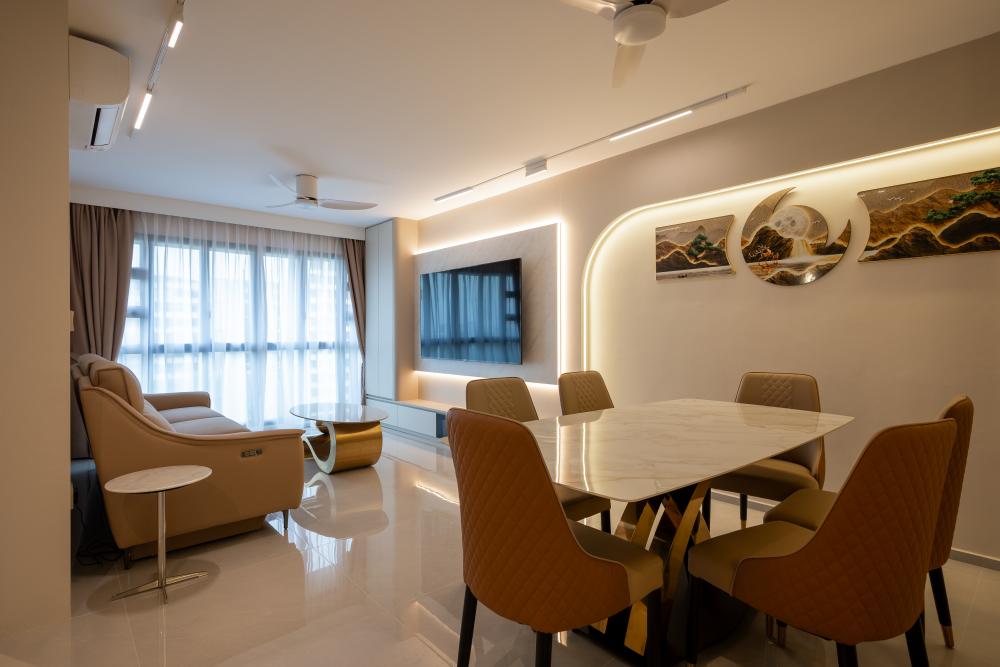 Modern Dining Room with Cove Lighting and Ceiling Light