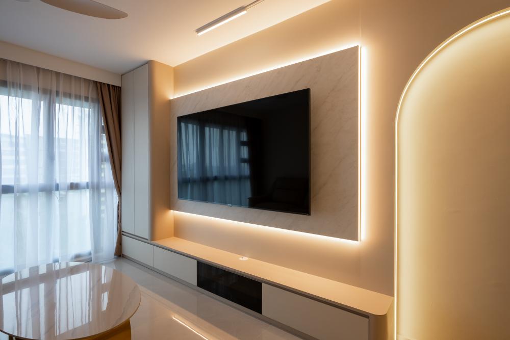 Modern Living Room with TV Console and Feature Wall