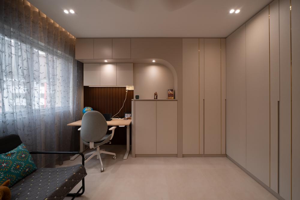 Modern Home Office with Feature Wall and Storage Cabinets