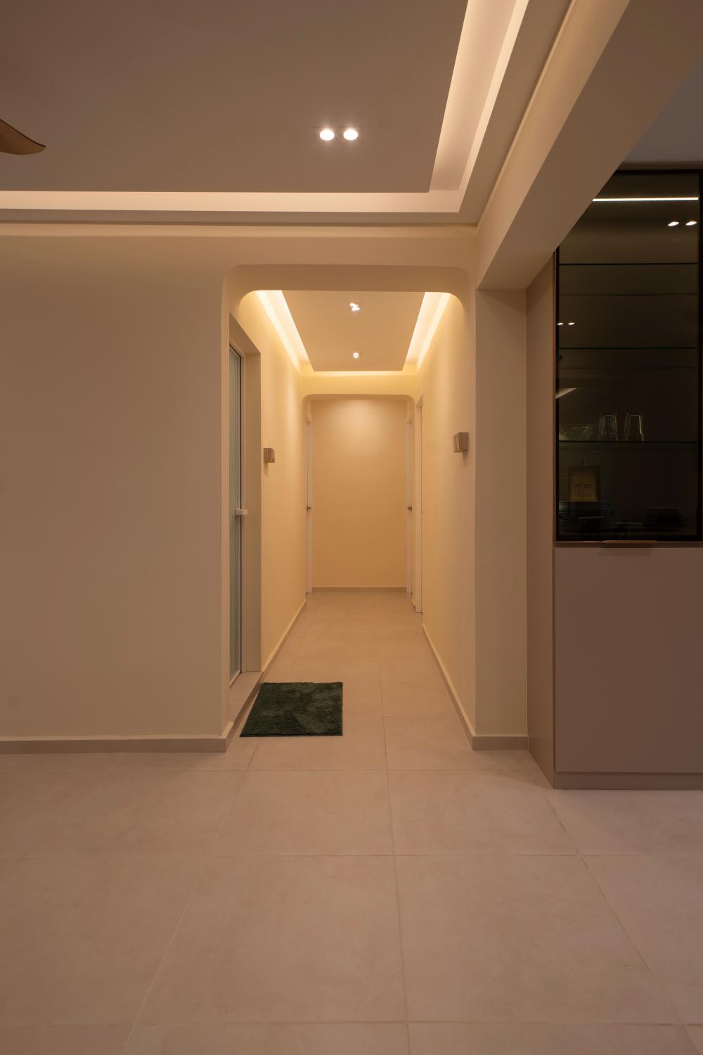 Modern Hallway with Cove Lighting and Drop Ceiling