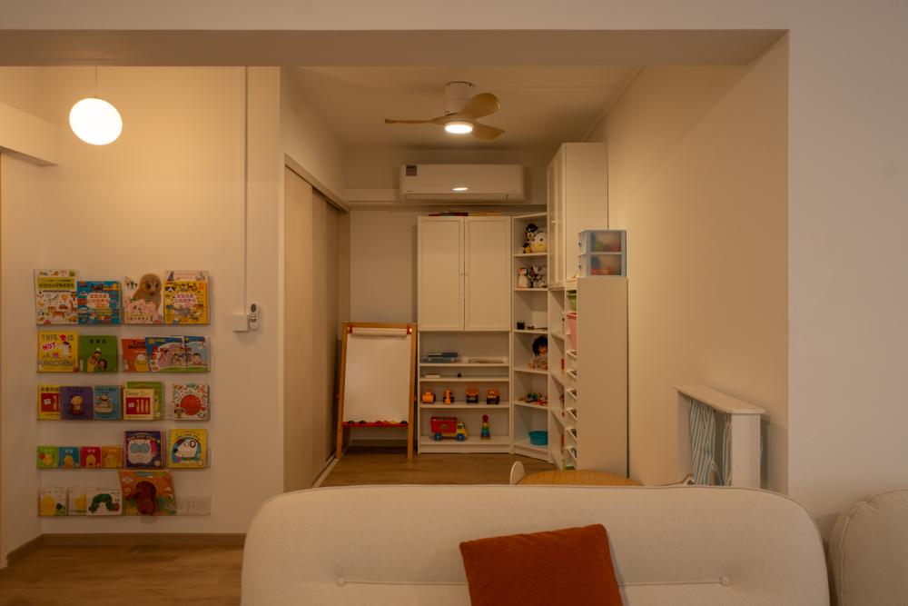 Modern Living Room with Bookshelf and Wardrobe