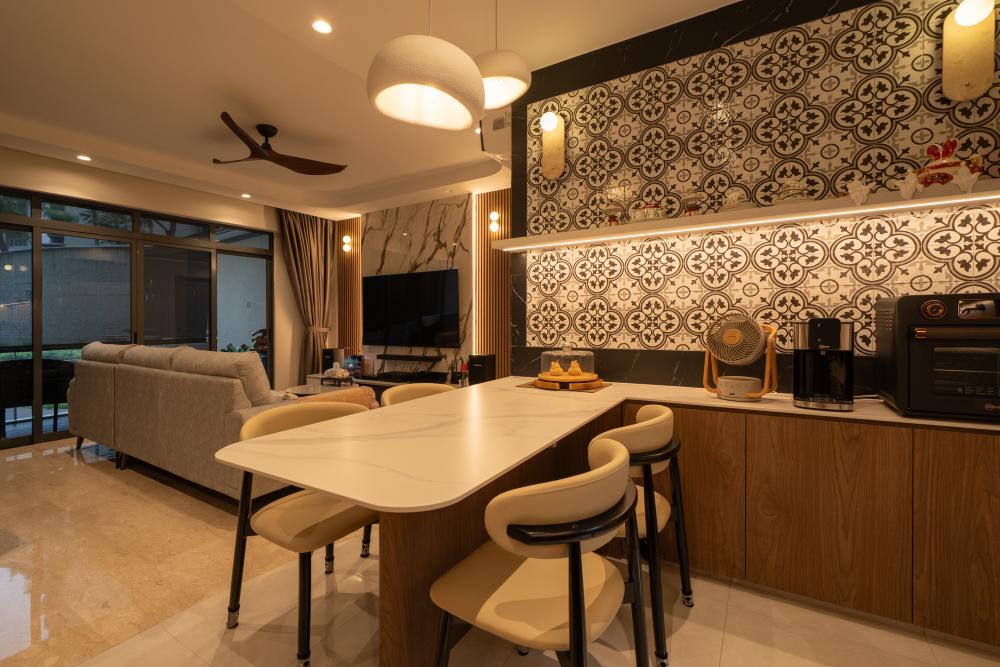 Contemporary Dining Room with Drop Light and Drop Ceiling