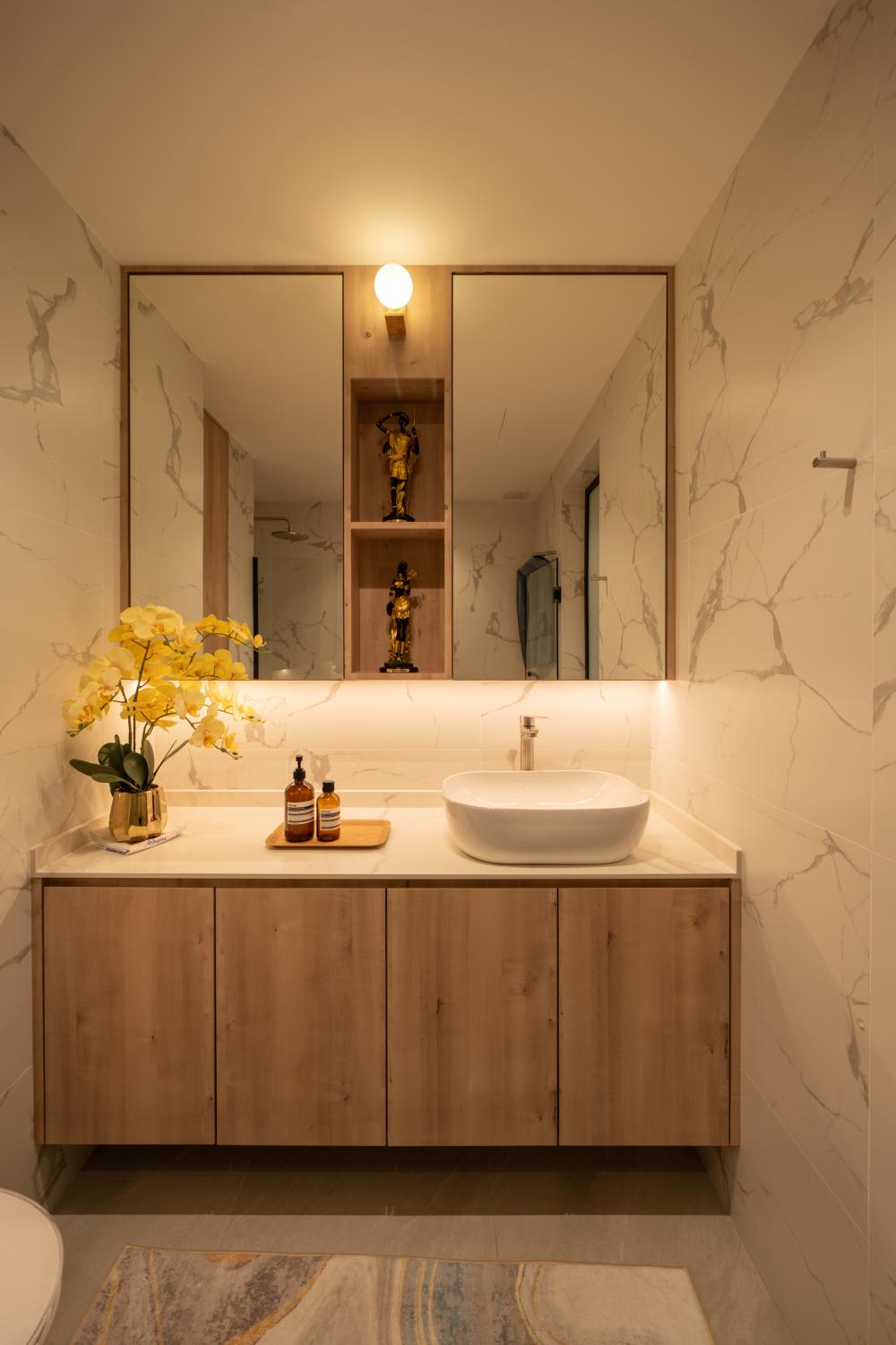 Contemporary Bathroom with Countertop and Feature Wall