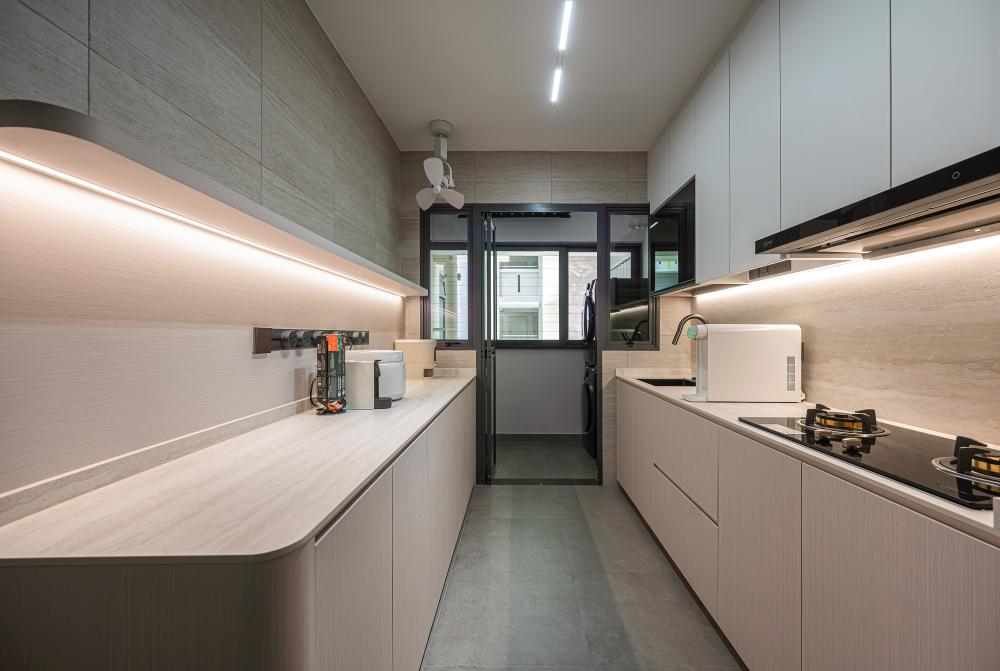 Minimalist Kitchen with Countertop and Cupboard