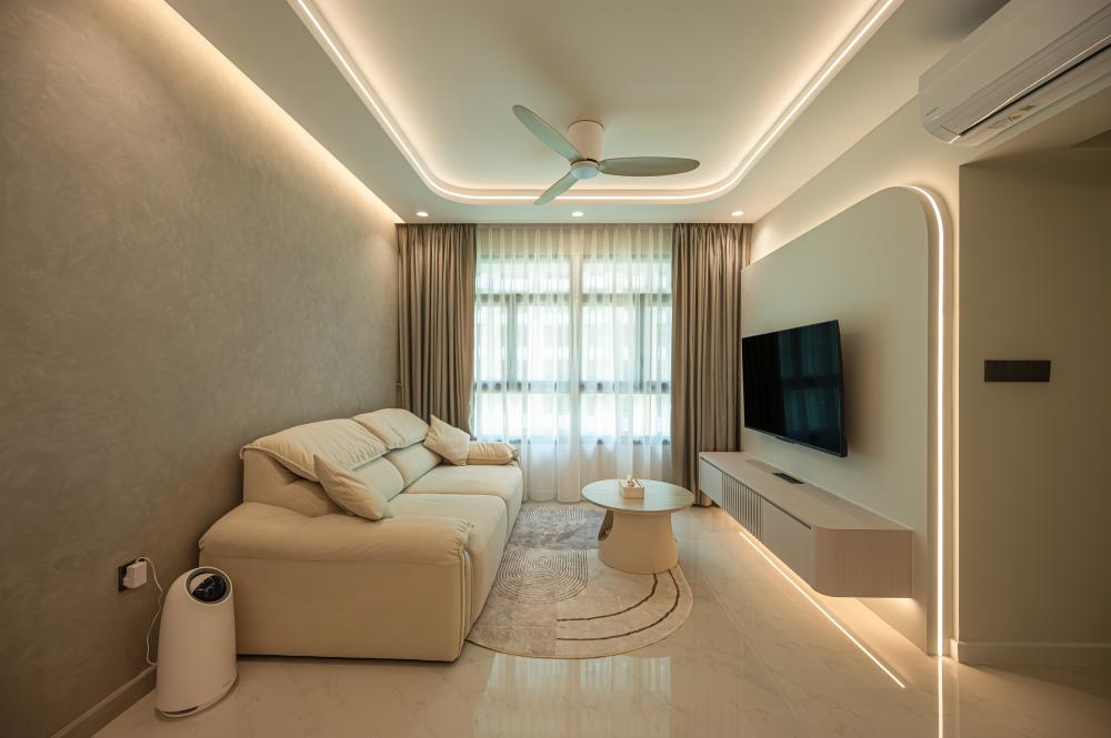 Minimalist Living Room with TV Console and Feature Wall