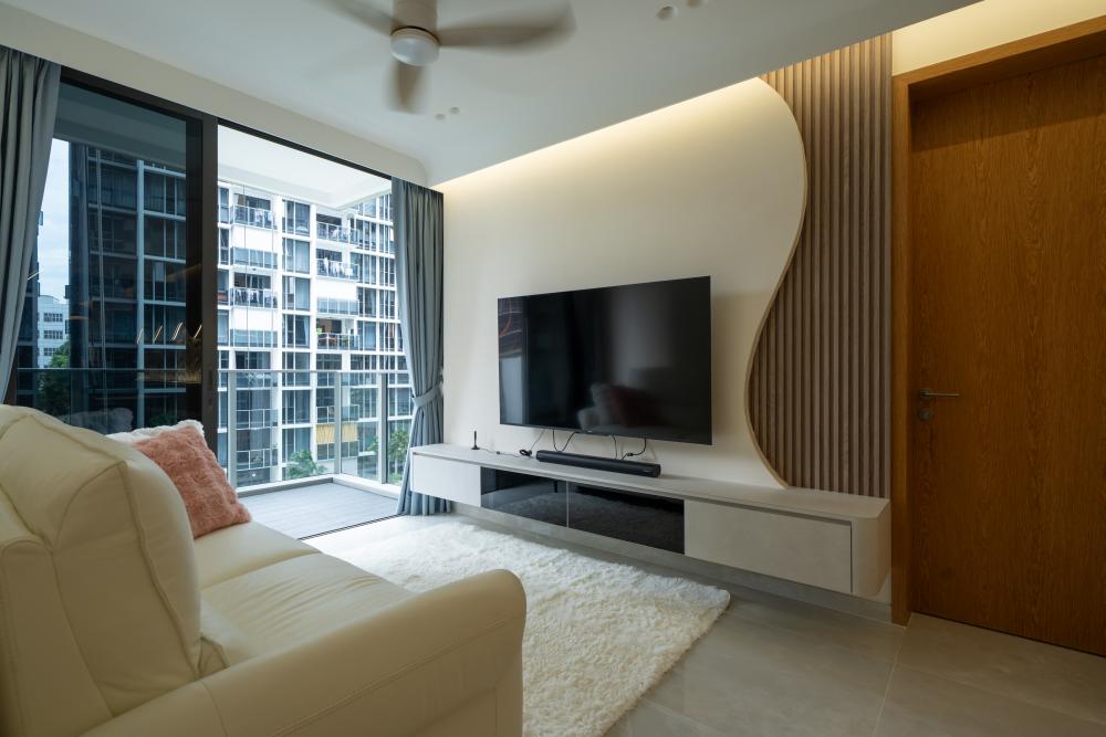 Modern Living Room with TV Console and Feature Wall