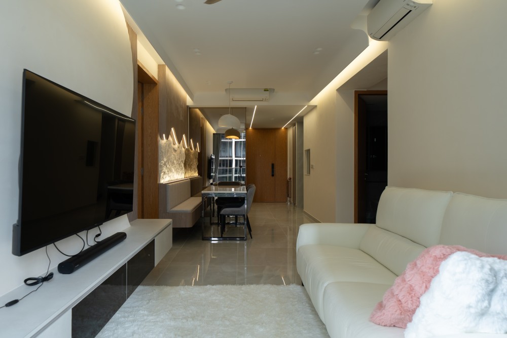 Modern Entryway with Drop Light and Mirror
