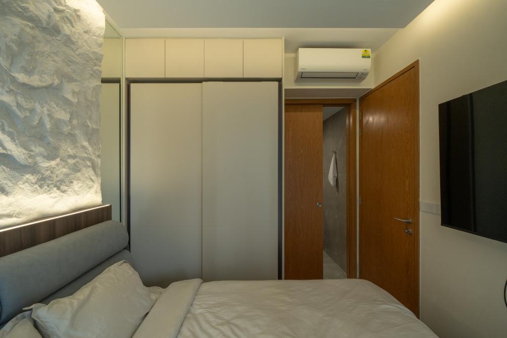 Modern Bedroom with Mirror and Wardrobe