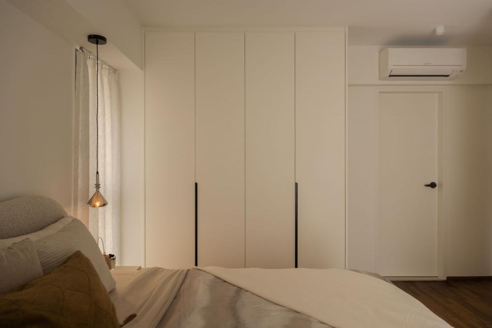 Contemporary Bedroom with Wood Flooring and Wardrobe