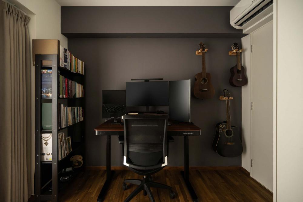 Contemporary Study with Wood Flooring and Wardrobe