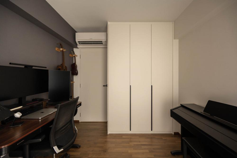 Contemporary Study with Wood Flooring and Wardrobe