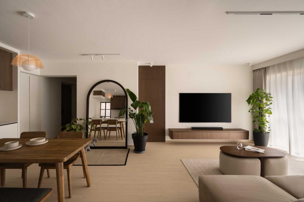 Contemporary Living Room with Vinyl Flooring and TV Console