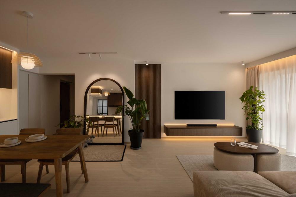 Contemporary Living Room with Vinyl Flooring and TV Console