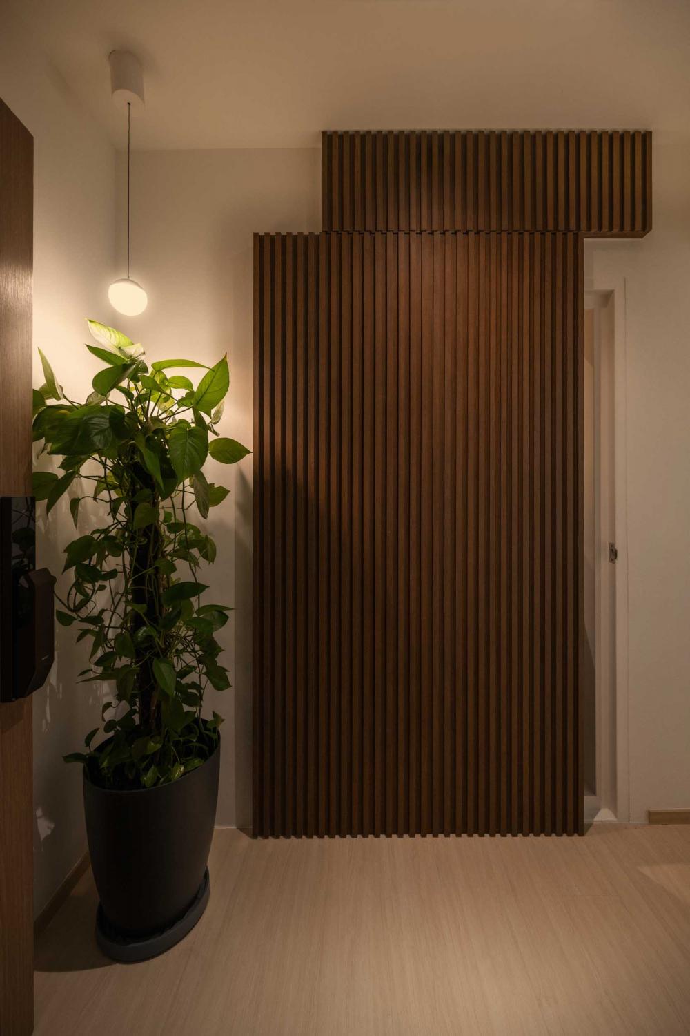 Contemporary Entryway with Vinyl Flooring and Feature Wall