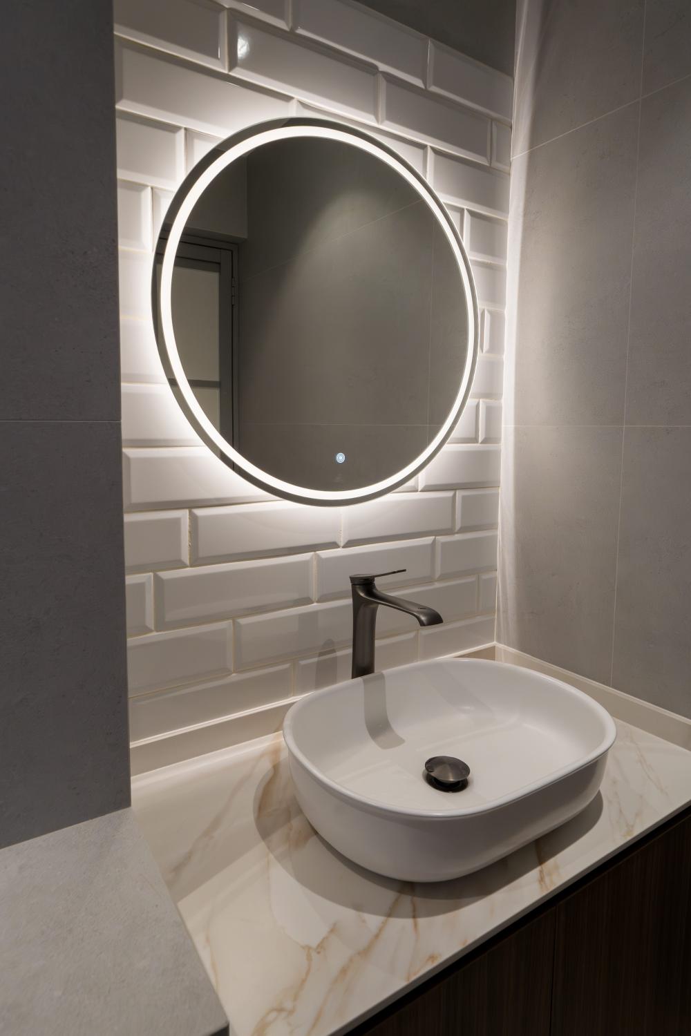 Scandinavian Bathroom with Countertop and Mirror