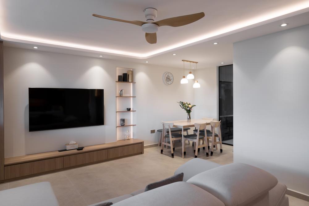 Scandinavian Living Room with Bookshelf and TV Console