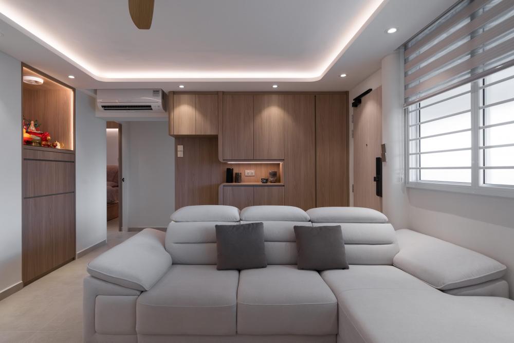 Scandinavian Living Room with Cove Lighting and Sofa