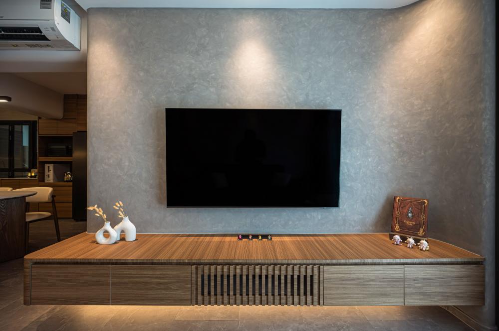Minimalist Living Room with TV Console and Feature Wall