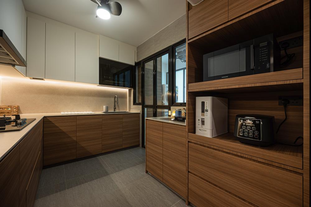 Minimalist Kitchen with Countertop and Cupboard