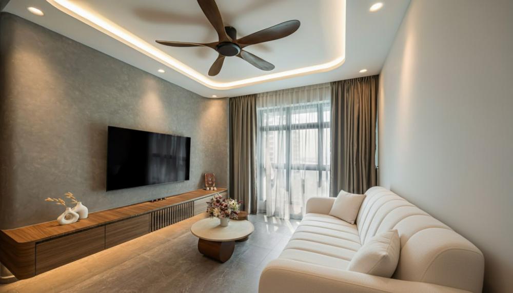 Minimalist Living Room with TV Console and Feature Wall
