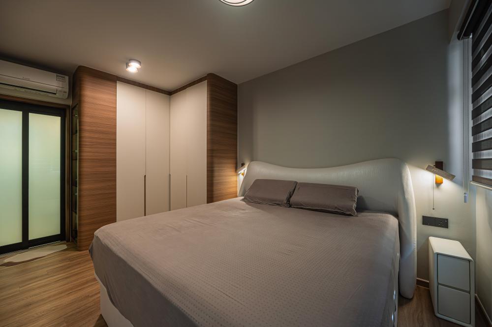 Minimalist Bedroom with Wardrobe and Bedside Table