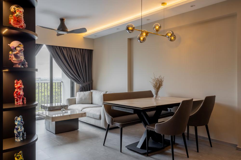 Modern Living Room with Cove Lighting and Drop Ceiling