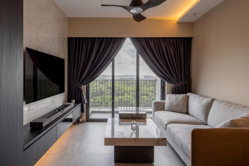 Modern Living Room with TV Console and Feature Wall