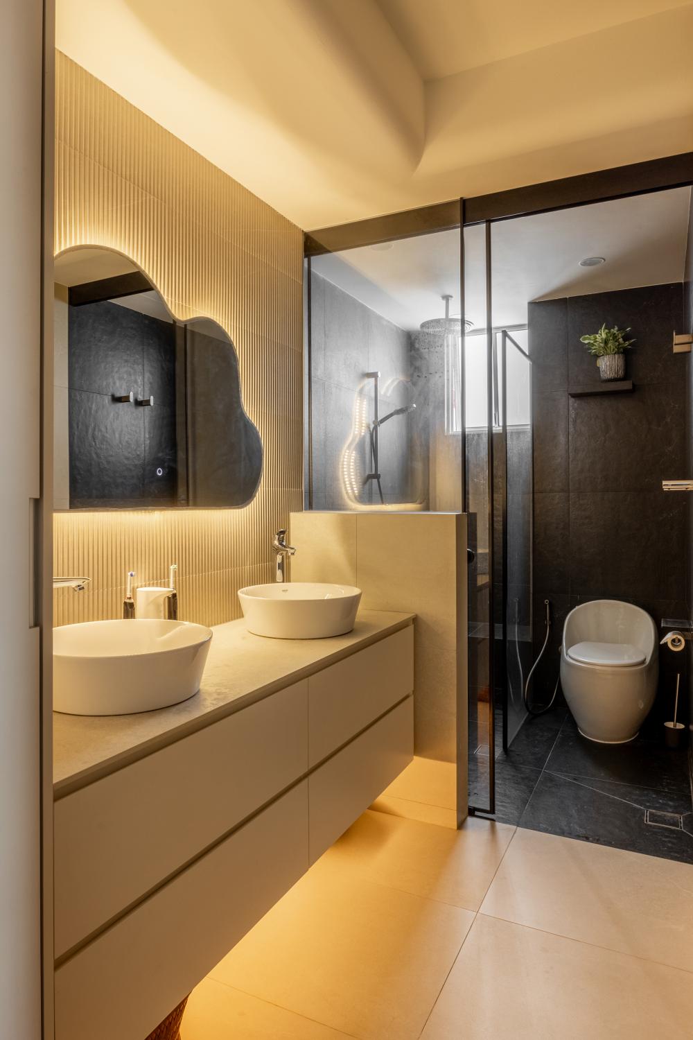 Minimalist Bathroom with Countertop and Mirror