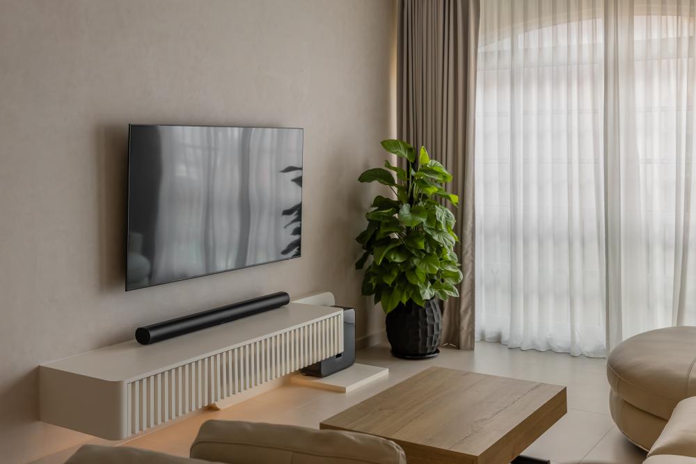 Minimalist Living Room with TV Console and Cove Lighting
