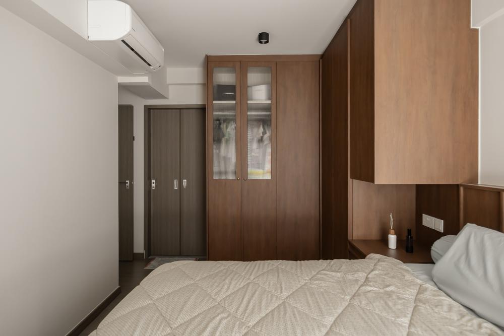 Vintage Bedroom with Vinyl Flooring and Storage Cabinets