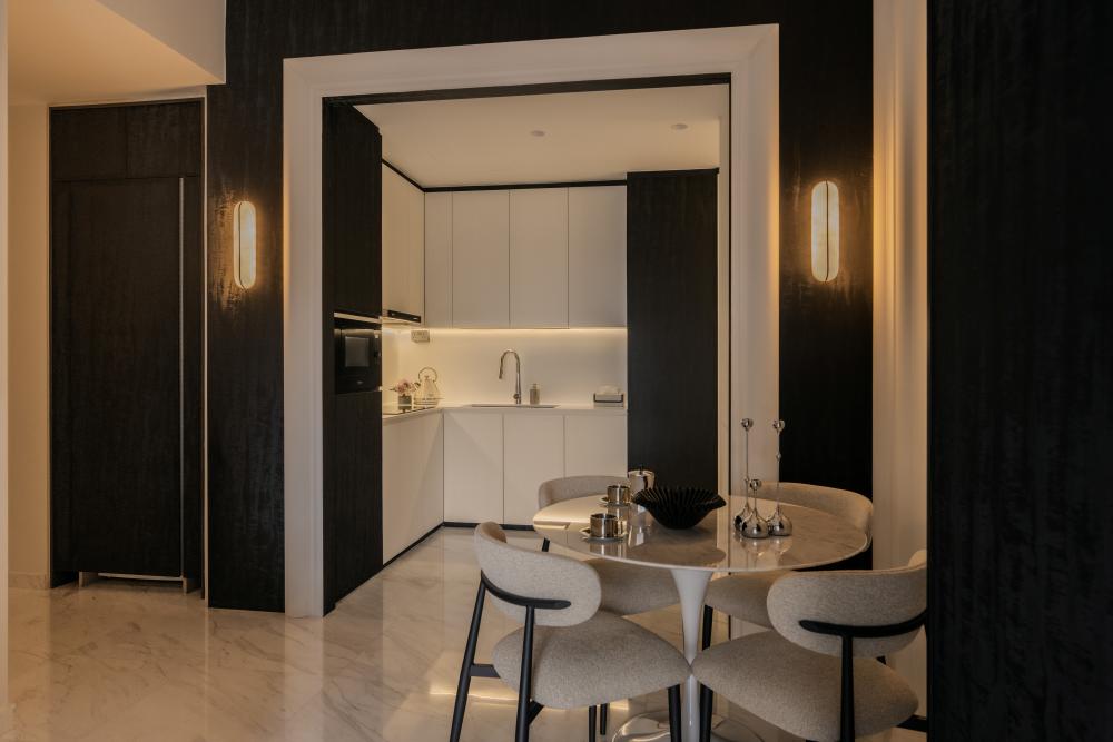 Modern Dining Room with Cove Lighting and Drop Ceiling