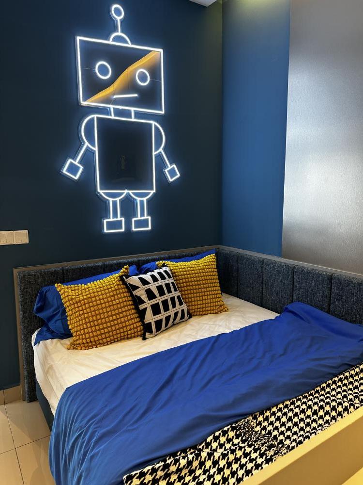Modern Bedroom with Feature Wall and Paintings