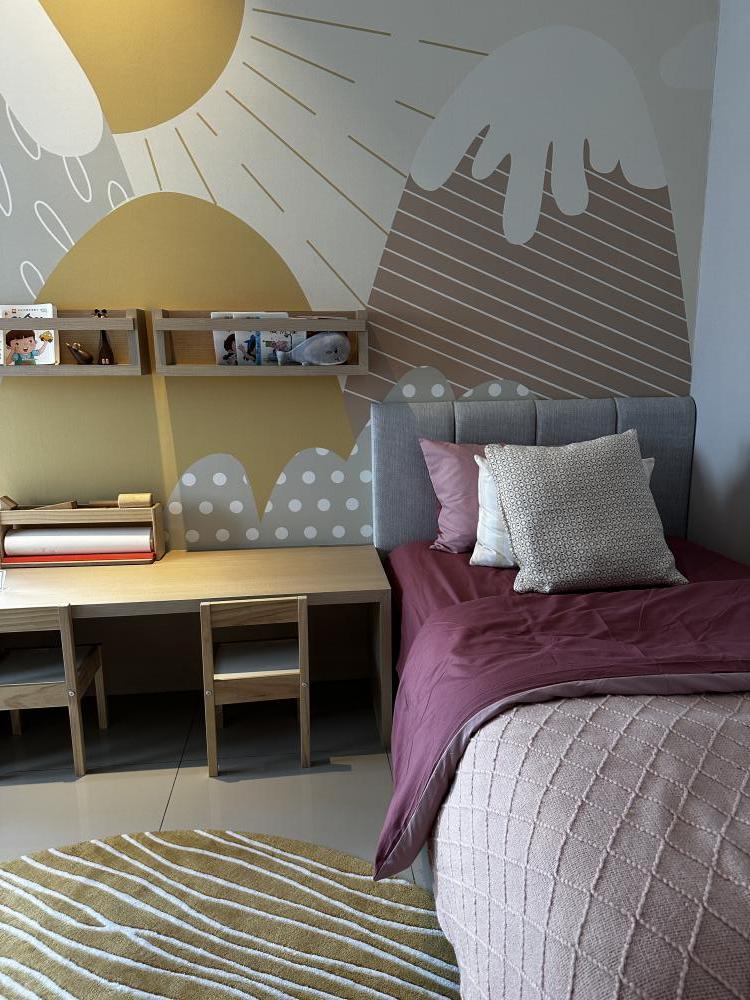 Modern Bedroom with Bookshelf and Platform Bed