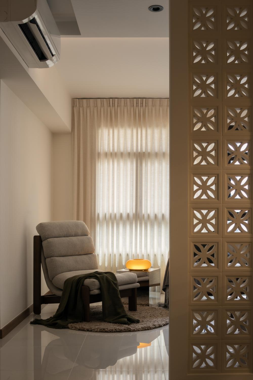 Transitional Living Room with Feature Wall and Carpet
