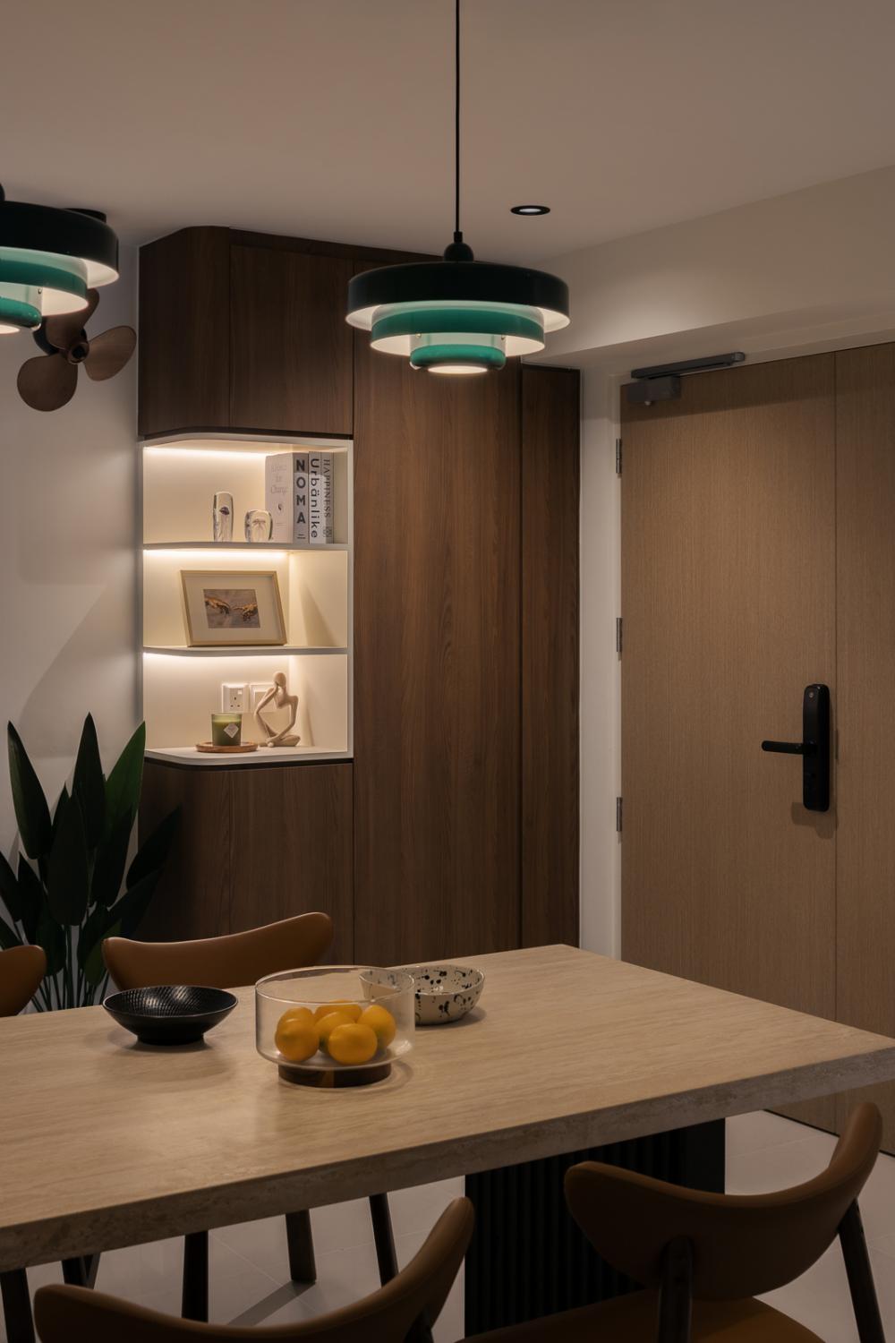 Transitional Entryway with Shoe Rack and Display Cabinets