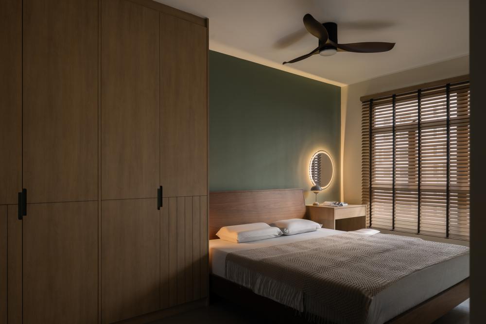 Transitional Bedroom with Wardrobe and Bedside Table